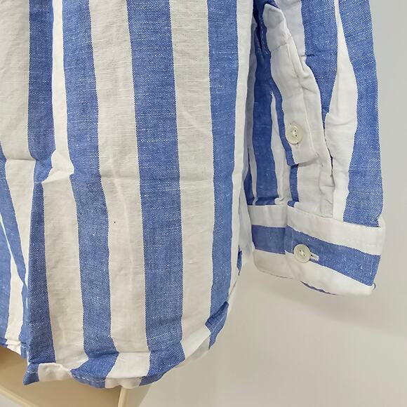 J. Crew Womans size M Linen Cotton Button Up Shirt Blue White Stripe BY037 NEW - Picture 5 of 9
